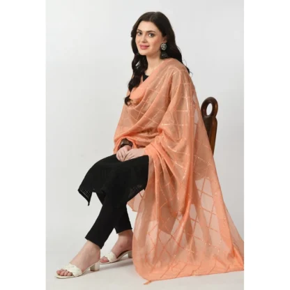 Women's Chanderi Self design Dupatta (Peach, Length: Free Size) - Image 2