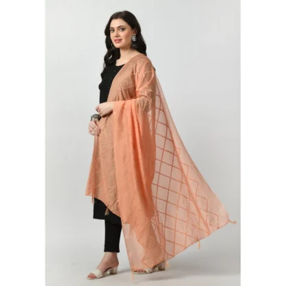 Women's Chanderi Self design Dupatta (Peach, Length: Free Size) - Image 3