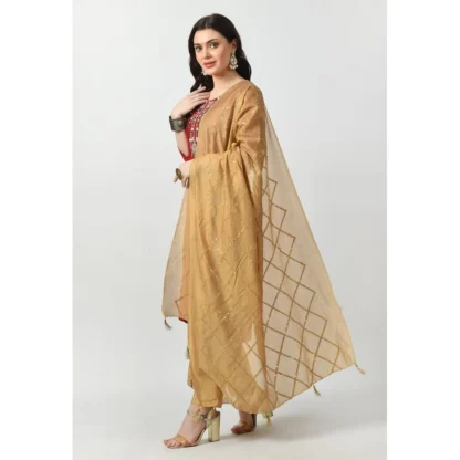 Women's Chanderi Self design Dupatta (Gold, Length: Free Size) - Image 3