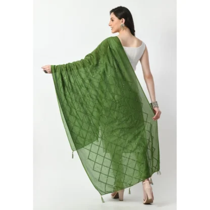 Women's Chanderi Self design Dupatta (Mehandi, Length: Free Size) - Image 4