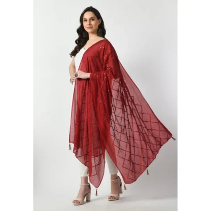 Women's Chanderi Self design Dupatta (Maroon, Length: Free Size) - Image 3