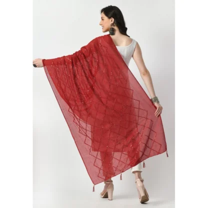 Women's Chanderi Self design Dupatta (Maroon, Length: Free Size) - Image 4