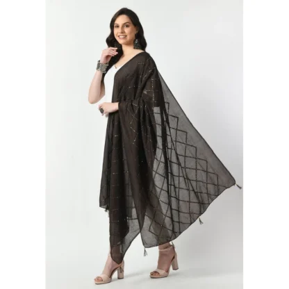 Women's Chanderi Self design Dupatta (Dark Browm, Length: Free Size) - Image 3