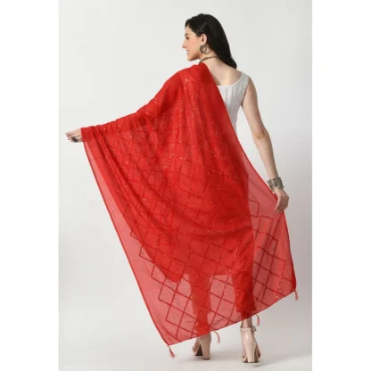 Women's Chanderi Self design Dupatta (Red, Length: Free Size) - Image 4