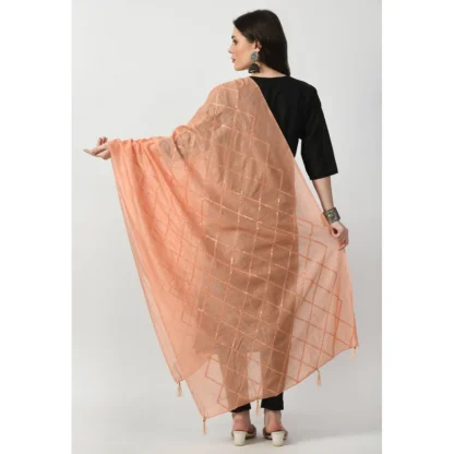 Women's Chanderi Self design Dupatta (Peach, Length: Free Size) - Image 4