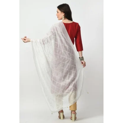 Women's Chanderi Self design Dupatta (White, Length: Free Size) - Image 4