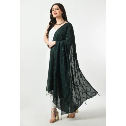 Women's Chanderi Self design Dupatta (Green, Length: Free Size) - Image 3