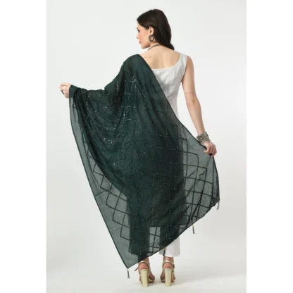 Women's Chanderi Self design Dupatta (Green, Length: Free Size) - Image 4