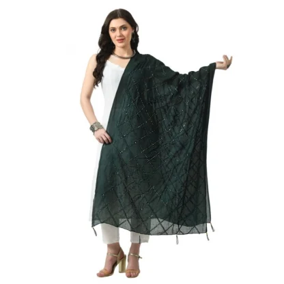 Women's Chanderi Self design Dupatta (Green, Length: Free Size)