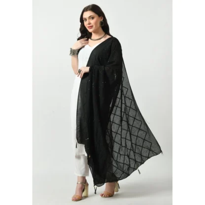 Women's Chanderi Self design Dupatta (Black, Length: Free Size) - Image 2