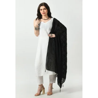 Women's Chanderi Self design Dupatta (Black, Length: Free Size) - Image 3