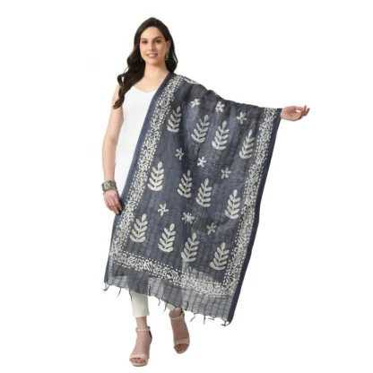 Women's Cotton Printed Dupatta (Grey, Length: Free Size)