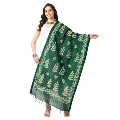 Women's Cotton Printed Dupatta (Green, Length: Free Size)