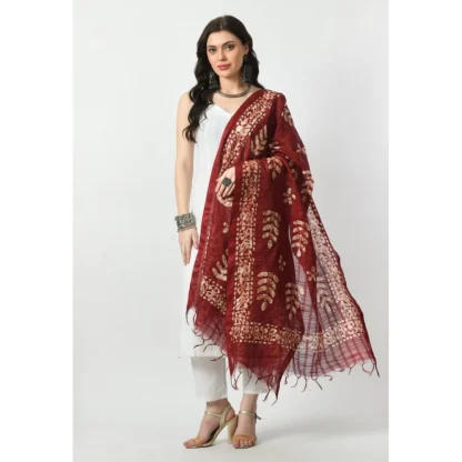 Women's Cotton Printed Dupatta (Maroon, Length: Free Size) - Image 2