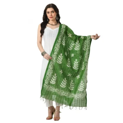 Women's Cotton Printed Dupatta (Green, Length: Free Size)