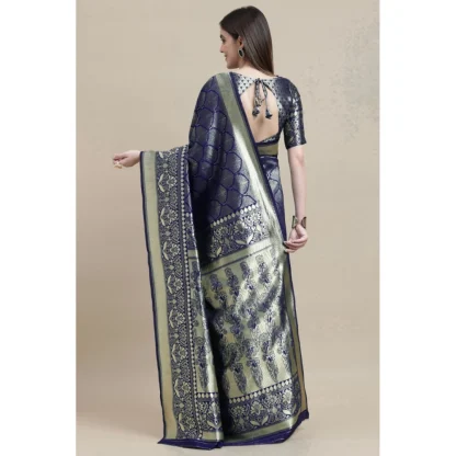 Women's Banarasi Silk Designer Weaving Saree With Unstitched Blouse (Blue, 5.50 Mtrs) - Image 4