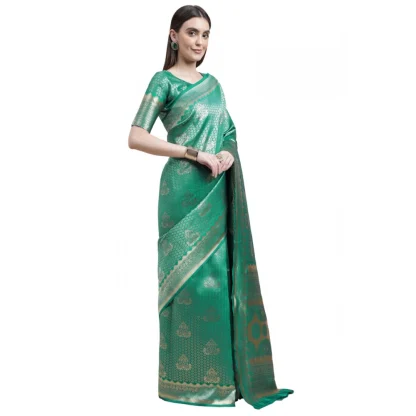 Women's Banarasi Silk Designer Weaving Saree With Unstitched Blouse (Green, 5.50 Mtrs) - Image 3