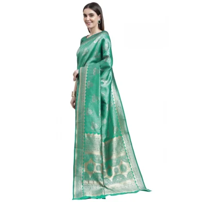 Women's Banarasi Silk Designer Weaving Saree With Unstitched Blouse (Green, 5.50 Mtrs) - Image 2