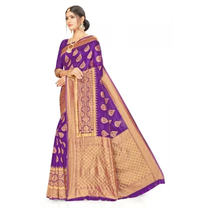 Women's Banarasi Silk Designer Weaving Saree With Unstitched Blouse (Purple, 5.50 Mtrs) - Image 3