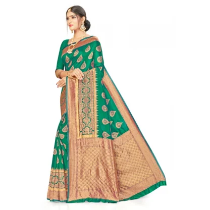 Women's Banarasi Silk Designer Weaving Saree With Unstitched Blouse (Green, 5.50 Mtrs) - Image 2