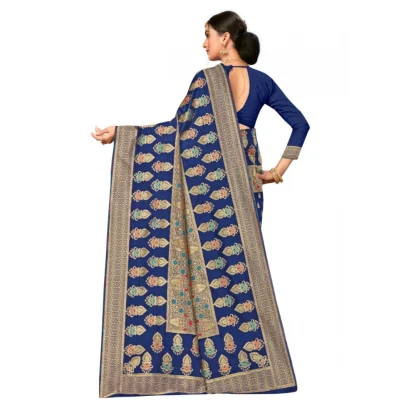 Women's Banarasi Silk Designer Weaving Saree With Unstitched Blouse (Blue, 5.50 Mtrs) - Image 4