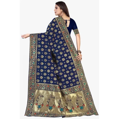 Women's Banarasi Silk Designer Weaving Saree With Unstitched Blouse (Blue, 5.50 Mtrs) - Image 4