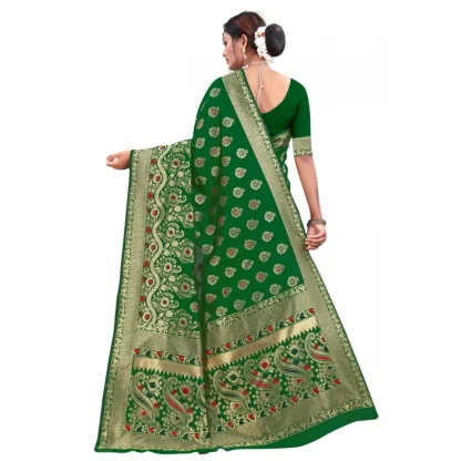 Women's Banarasi Silk Designer Weaving Saree With Unstitched Blouse (Green, 5.50 Mtrs) - Image 4