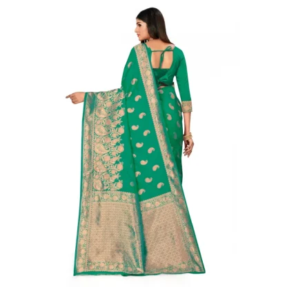 Women's Banarasi Silk Designer Weaving Saree With Unstitched Blouse (Green, 5.50 Mtrs) - Image 3