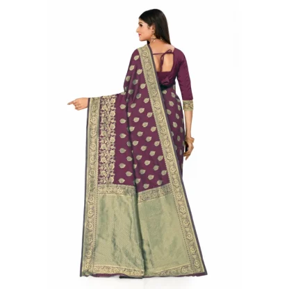 Women's Banarasi Silk Designer Weaving Saree With Unstitched Blouse (Purple, 5.50 Mtrs) - Image 4