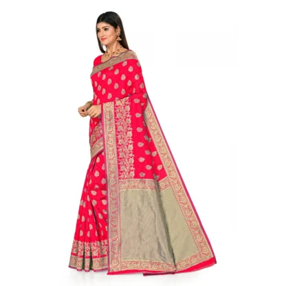 Women's Banarasi Silk Designer Weaving Saree With Unstitched Blouse (Pink, 5.50 Mtrs) - Image 3