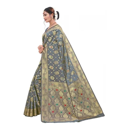 Women's Banarasi Silk Designer Weaving Saree With Unstitched Blouse (Grey, 5.50 Mtrs) - Image 2