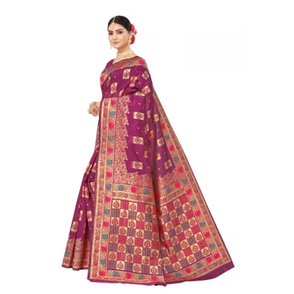 Women's Banarasi Silk Designer Weaving Saree With Unstitched Blouse (Purple, 5.50 Mtrs) - Image 2