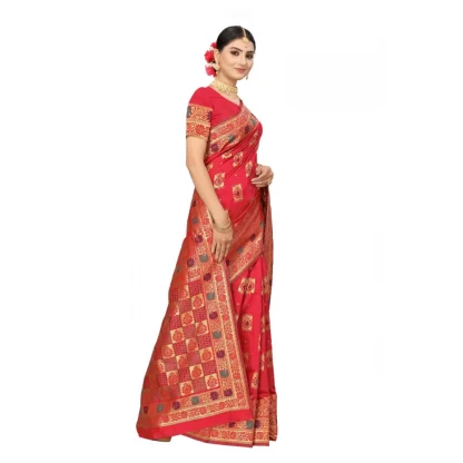 Women's Banarasi Silk Designer Weaving Saree With Unstitched Blouse (Pink, 5.50 Mtrs) - Image 3