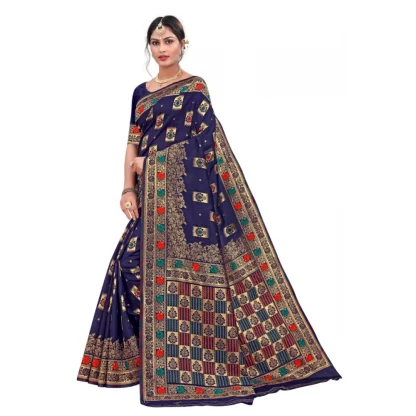 Women's Banarasi Silk Designer Weaving Saree With Unstitched Blouse (Blue, 5.50 Mtrs) - Image 2