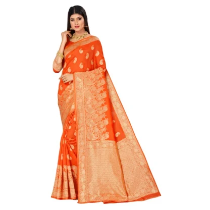 Women's Banarasi Silk Designer Weaving Saree With Unstitched Blouse (Orange, 5.50 Mtrs)