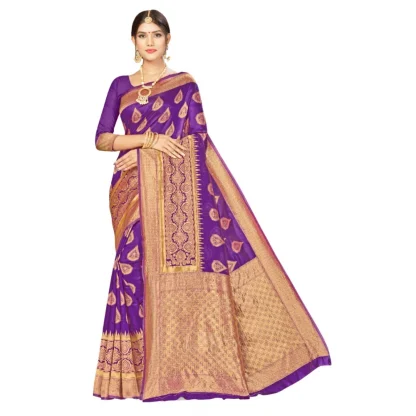 Women's Banarasi Silk Designer Weaving Saree With Unstitched Blouse (Purple, 5.50 Mtrs)