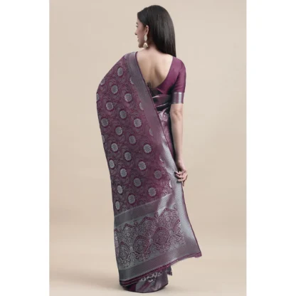 Women's Kanjivaram Silk Designer Silver Weaving Saree With Unstitched Blouse (Purple, 5.50 Mtrs) - Image 3