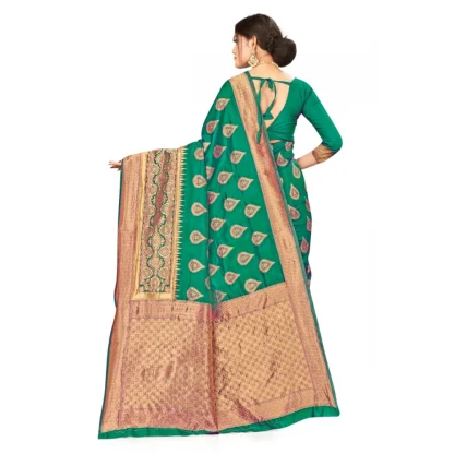 Women's Banarasi Silk Designer Weaving Saree With Unstitched Blouse (Green, 5.50 Mtrs) - Image 3