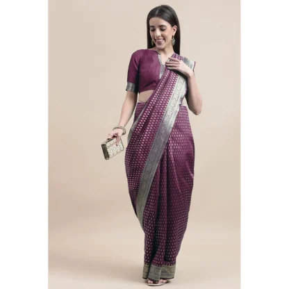 Women's Kanjivaram Silk Designer Weaving Saree With Unstitched Blouse (Purple, 5.50 Mtrs) - Image 2