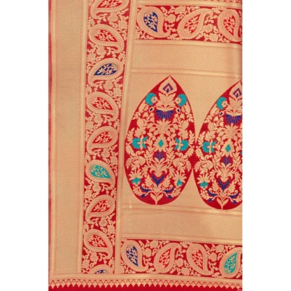 Women's Banarasi Silk Designer Weaving Saree With Unstitched Blouse (Red, 5.50 Mtrs) - Image 2