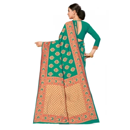 Women's Banarasi Silk Designer Weaving Saree With Unstitched Blouse (Green, 5.50 Mtrs) - Image 4