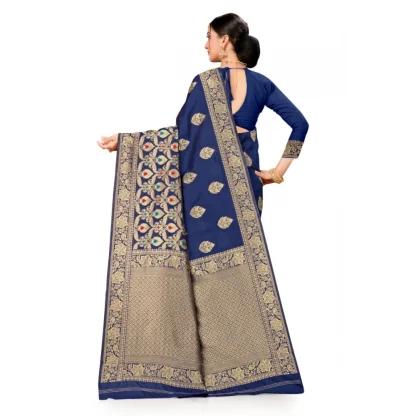 Women's Banarasi Silk Designer Weaving Saree With Unstitched Blouse (Blue, 5.50 Mtrs) - Image 4