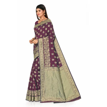 Women's Banarasi Silk Designer Weaving Saree With Unstitched Blouse (Purple, 5.50 Mtrs) - Image 3