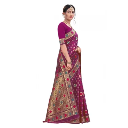 Women's Banarasi Silk Designer Weaving Saree With Unstitched Blouse (Purple, 5.50 Mtrs) - Image 3