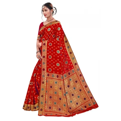 Women's Banarasi Silk Designer Weaving Saree With Unstitched Blouse (Red, 5.50 Mtrs) - Image 2