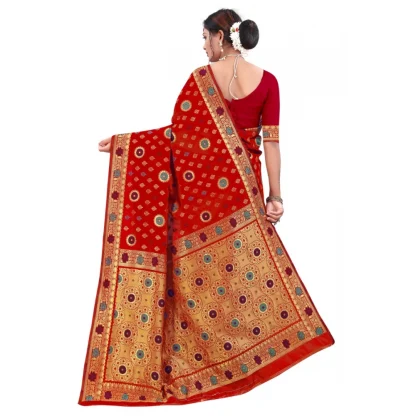 Women's Banarasi Silk Designer Weaving Saree With Unstitched Blouse (Red, 5.50 Mtrs) - Image 4