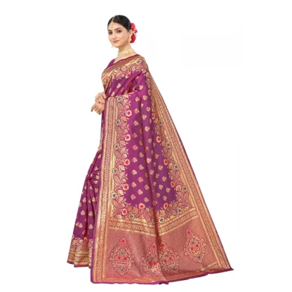 Women's Banarasi Silk Designer Weaving Saree With Unstitched Blouse (Purple, 5.50 Mtrs) - Image 2