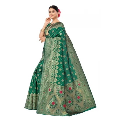 Women's Banarasi Silk Designer Weaving Saree With Unstitched Blouse (Green, 5.50 Mtrs) - Image 2