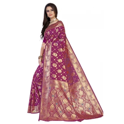 Women's Banarasi Silk Designer Weaving Saree With Unstitched Blouse (Pink, 5.50 Mtrs) - Image 3