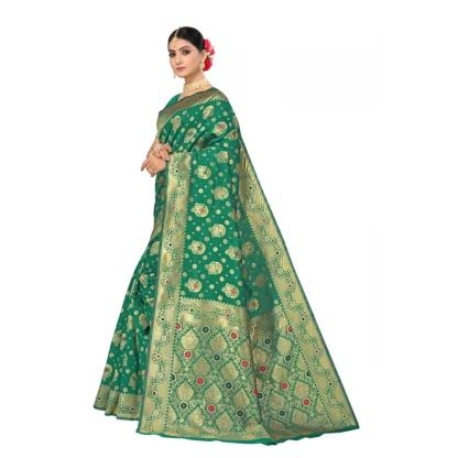 Women's Banarasi Silk Designer Weaving Saree With Unstitched Blouse (Green, 5.50 Mtrs) - Image 2